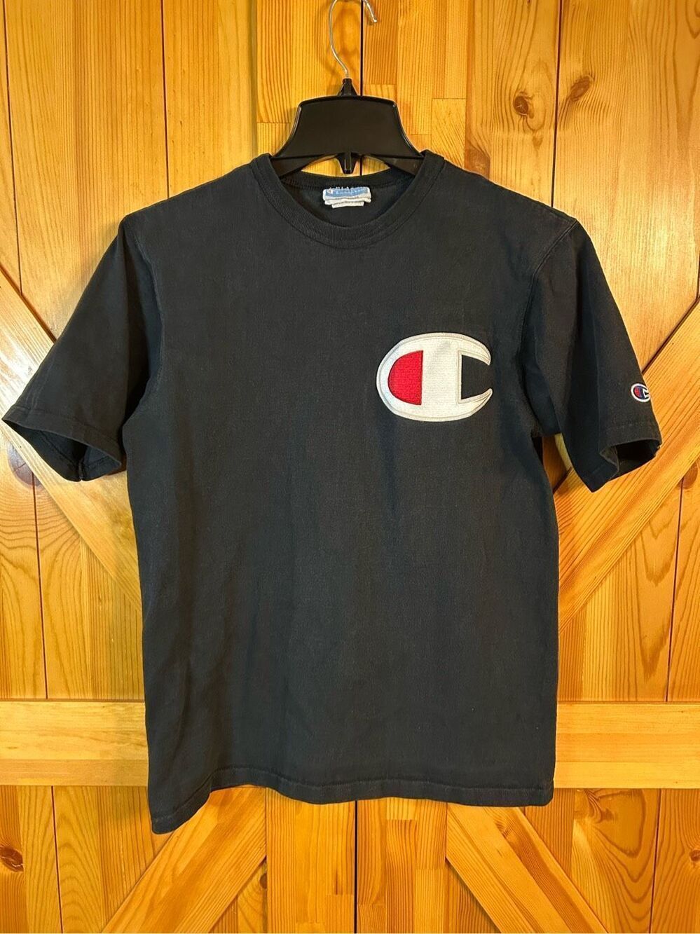 Vintage 90’s Champion Patch Black Shirt Size Medium Mens (0168) Read